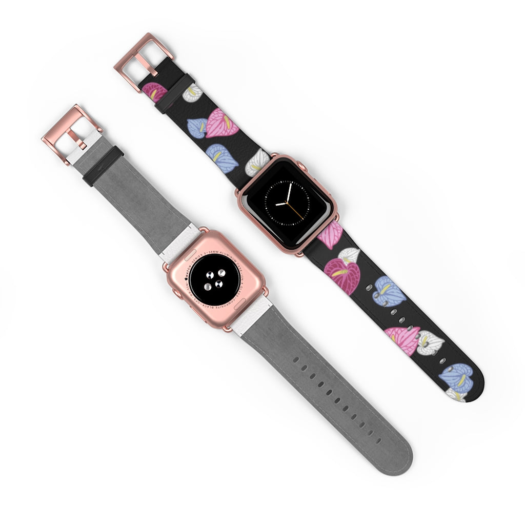 Vegan Leather Apple Watch Band- Anthuriums Light the Night