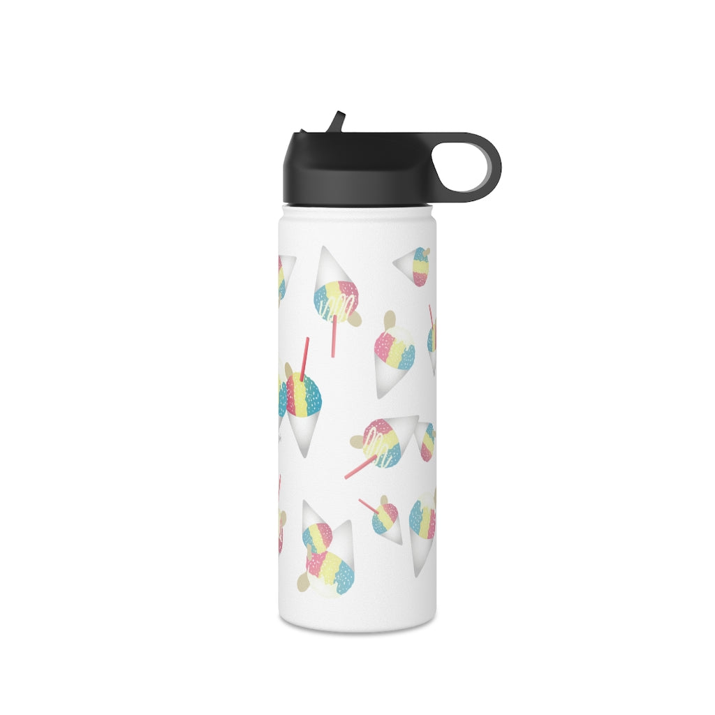 Water Bottle, 3 sizes, Stainless Steel with Sip Straw- Rainbow Shave Ice/ Snow Cone Flurries