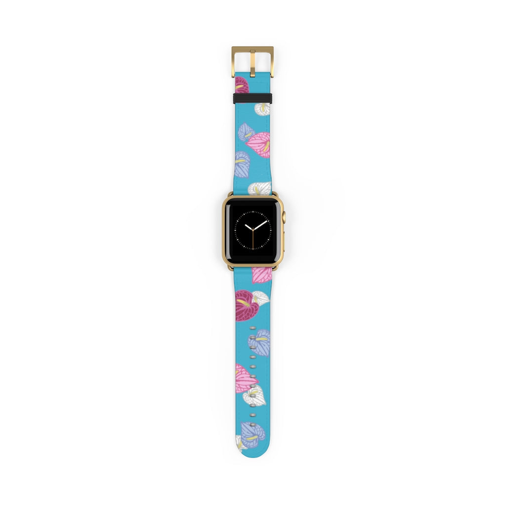 Vegan Leather Apple Watch Band- Anthuriums Afloat