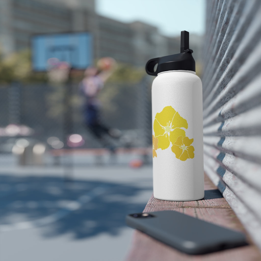 Water Bottle, 3 sizes, Stainless Steel with Sip Straw- Ilima Flower in Yellow