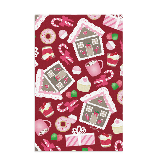 Gingerbread House (Christmas Red) Microfiber Dish Towel