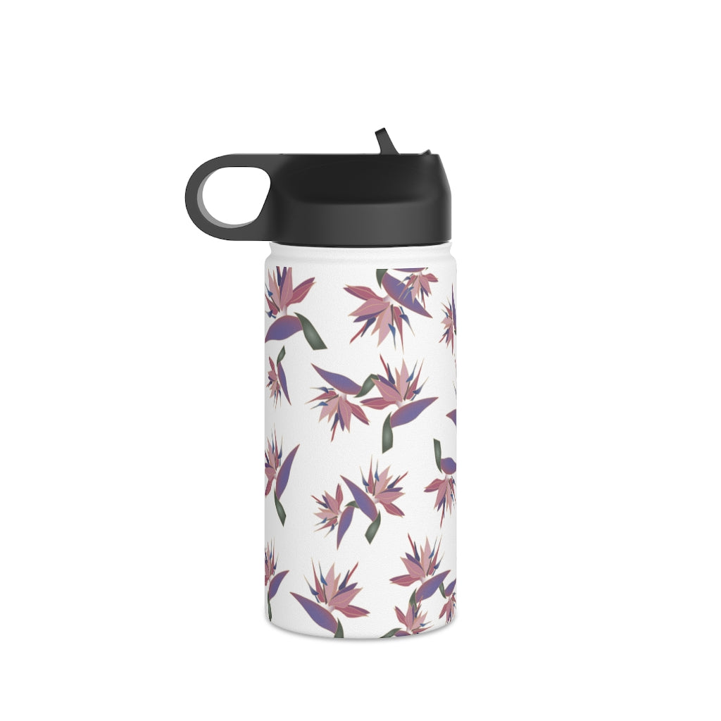 Water Bottle, 3 sizes, Stainless Steel with Sip Straw- Bird of Paradise