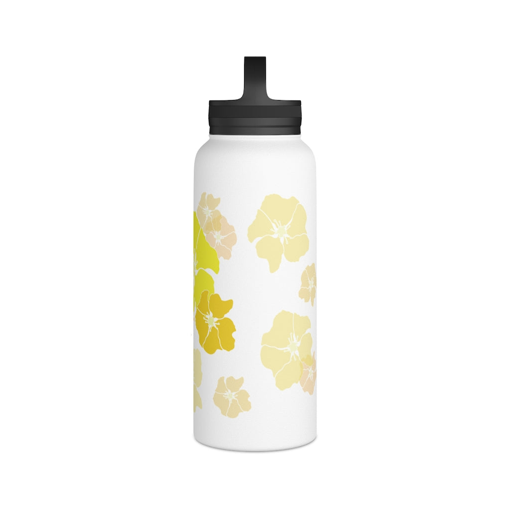 Water Bottle, 3 sizes, Stainless Steel with Handle Lid- Ilima Flower Flurries