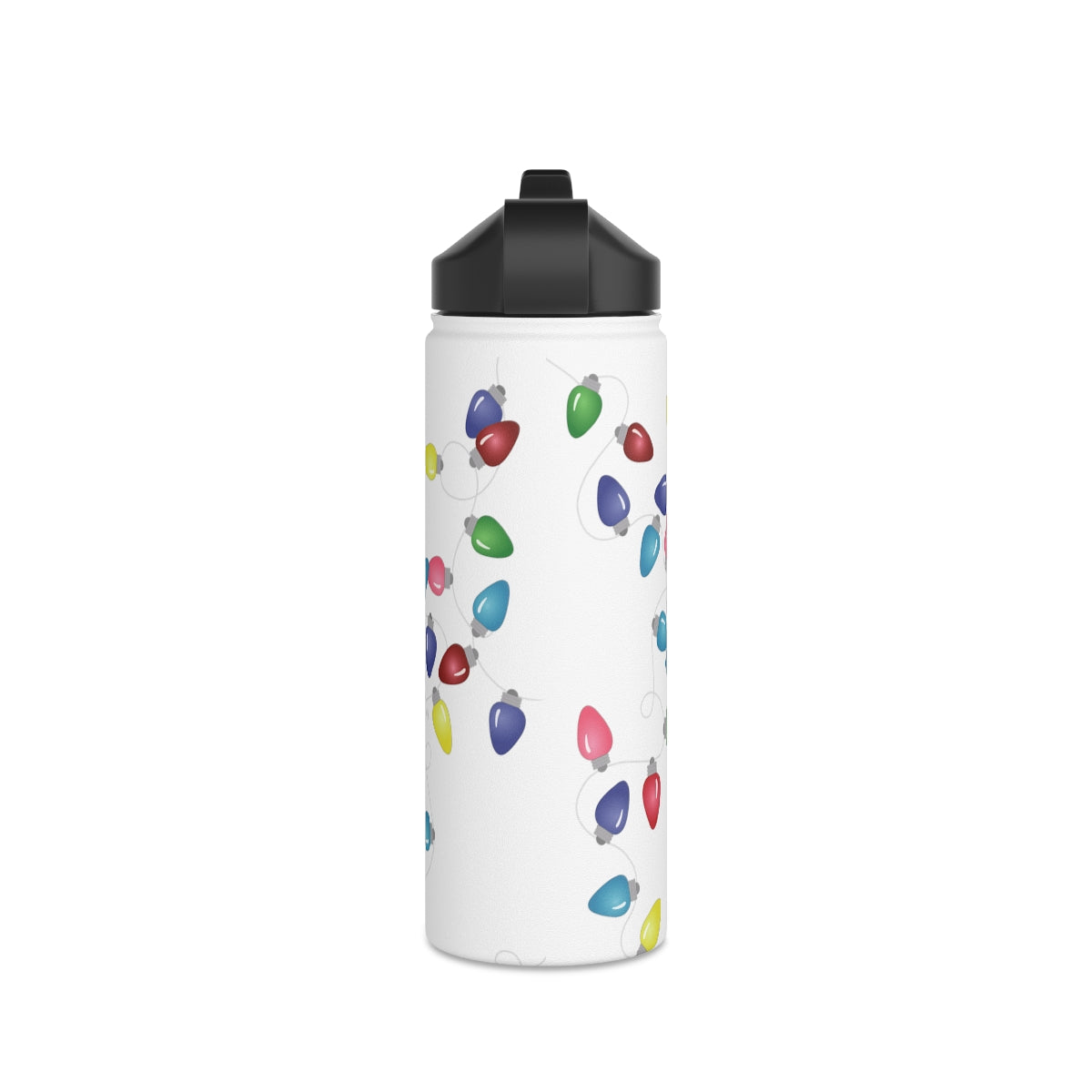 Water Bottle, 3 sizes, Stainless Steel with Sip Straw- Holiday Lights