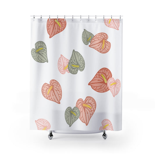 Shower Curtain- Anthuriums Abound Sunset Papaya