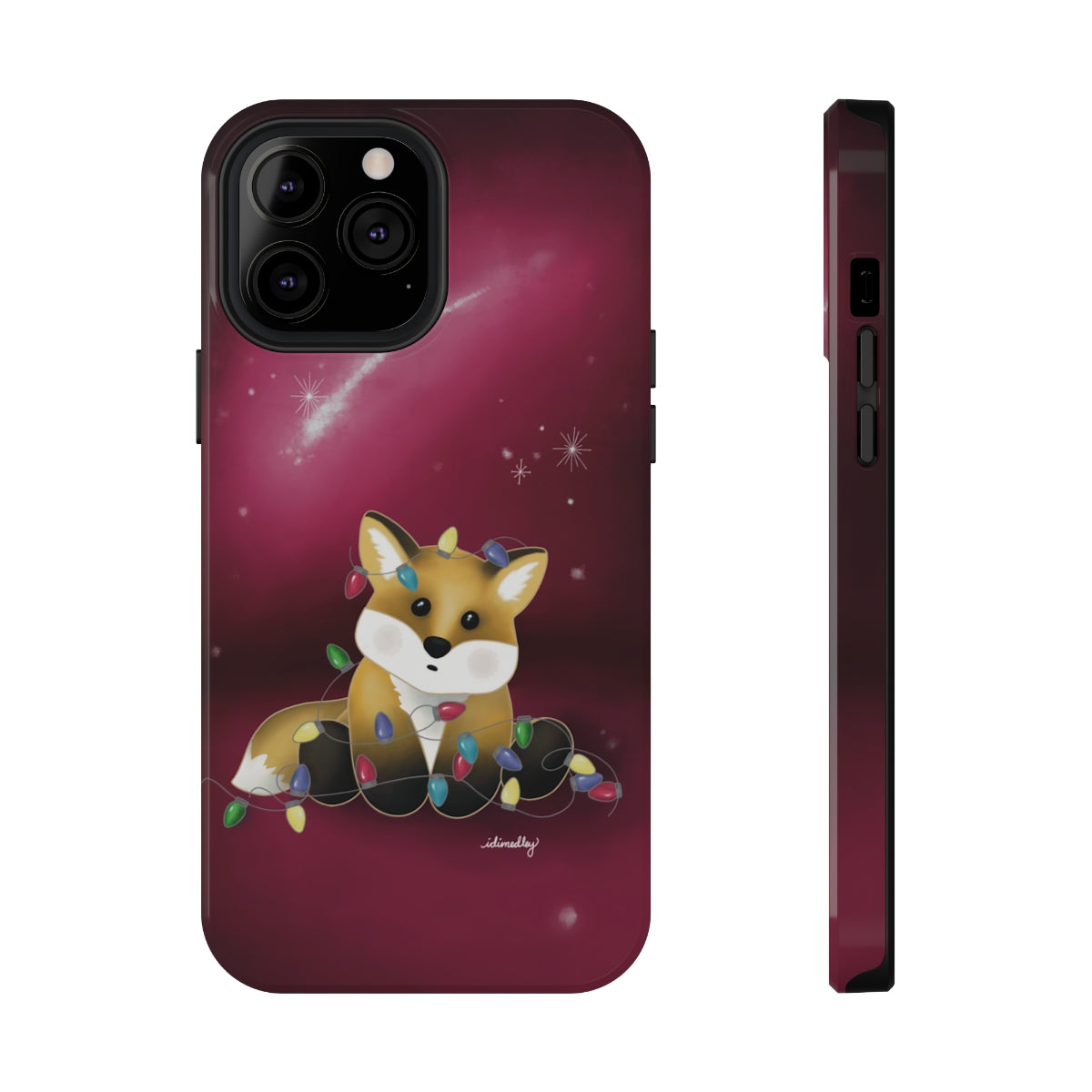 Fox Christmas with Holiday Lights (Starry Magenta Skies)