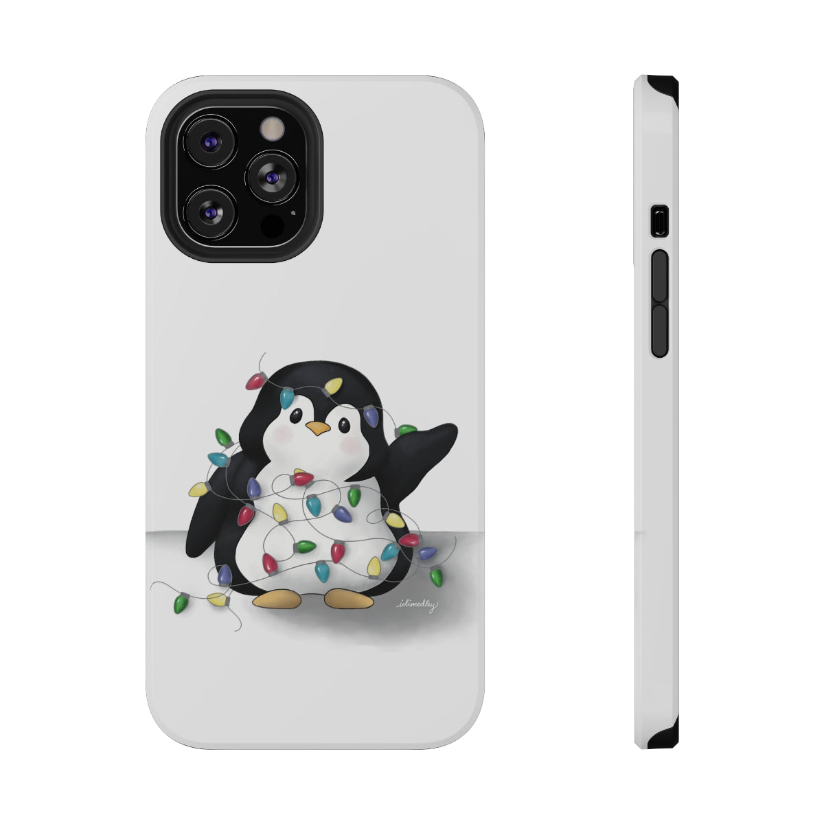 Penguin Christmas with Holiday Lights (White)