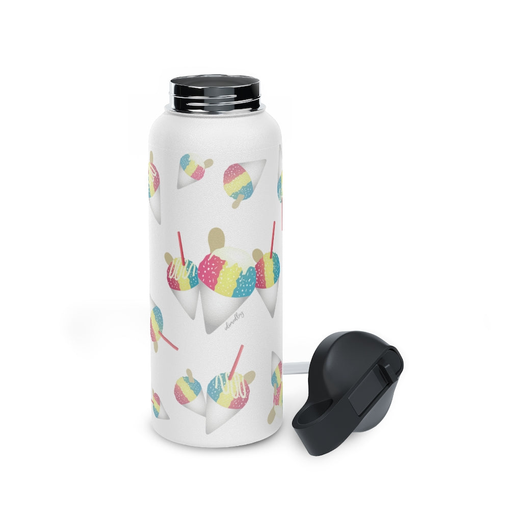 Water Bottle, 3 sizes, Stainless Steel with Sip Straw- Rainbow Shave Ice/ Snow Cone Flurries