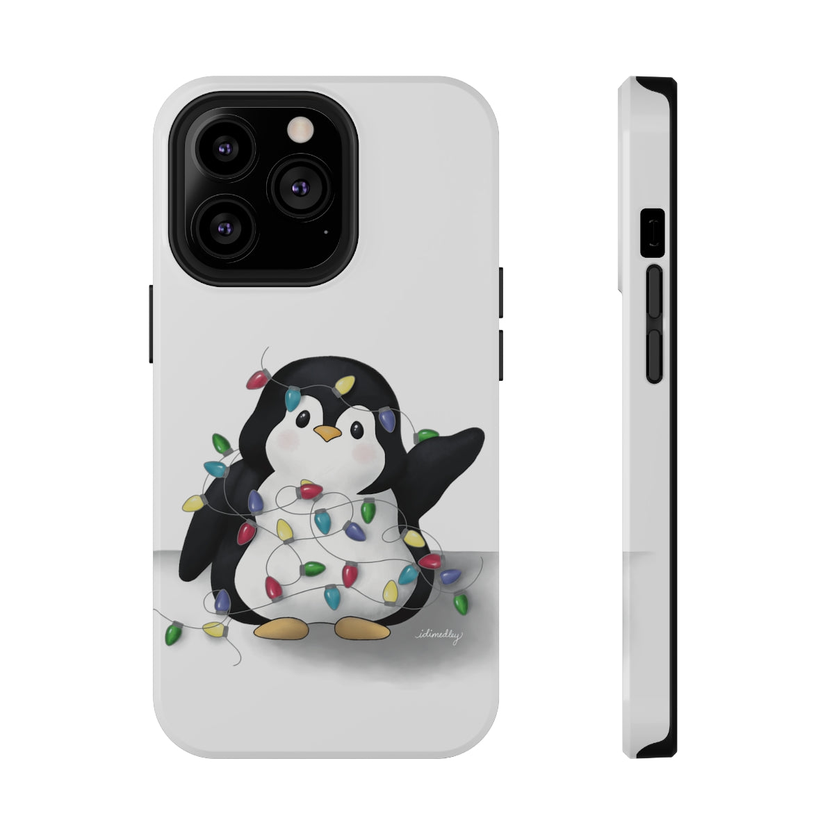 Penguin Christmas with Holiday Lights (White)