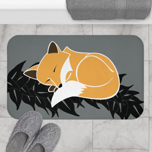 Bath Mat- Snuggles the Fox on Maile (Stormy Gray)