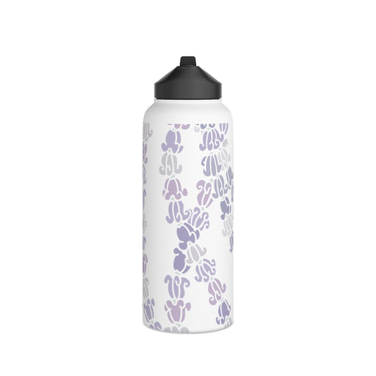 Water Bottle, 3 sizes, Stainless Steel with Sip Straw- Crown Flower Melodies