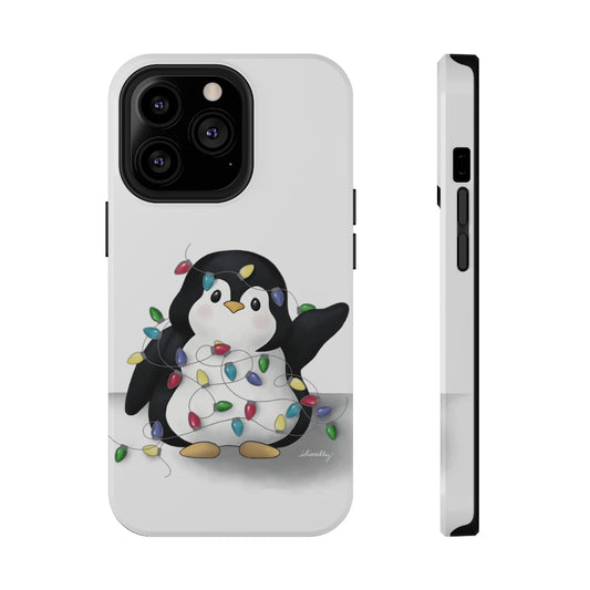 Penguin Christmas with Holiday Lights (White)