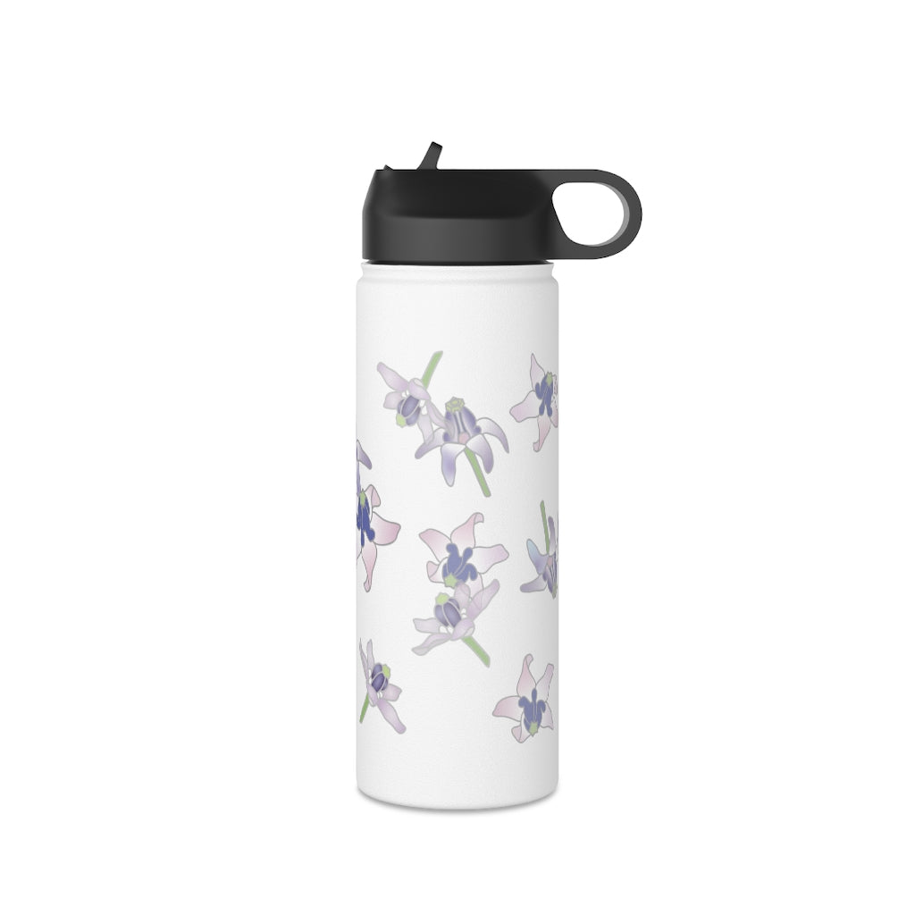Water Bottle, 3 sizes, Stainless Steel with Sip Straw- Crown Flower Flurries