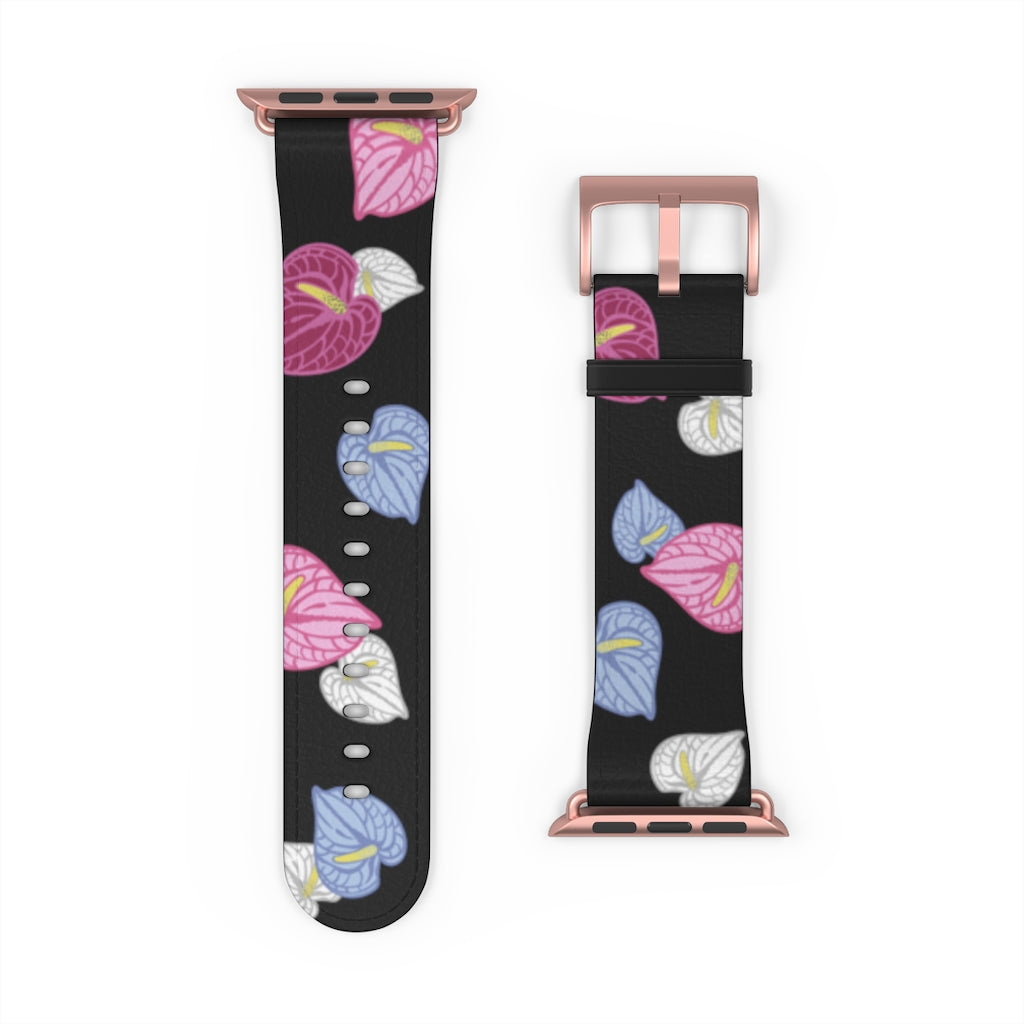 Vegan Leather Apple Watch Band- Anthuriums Light the Night