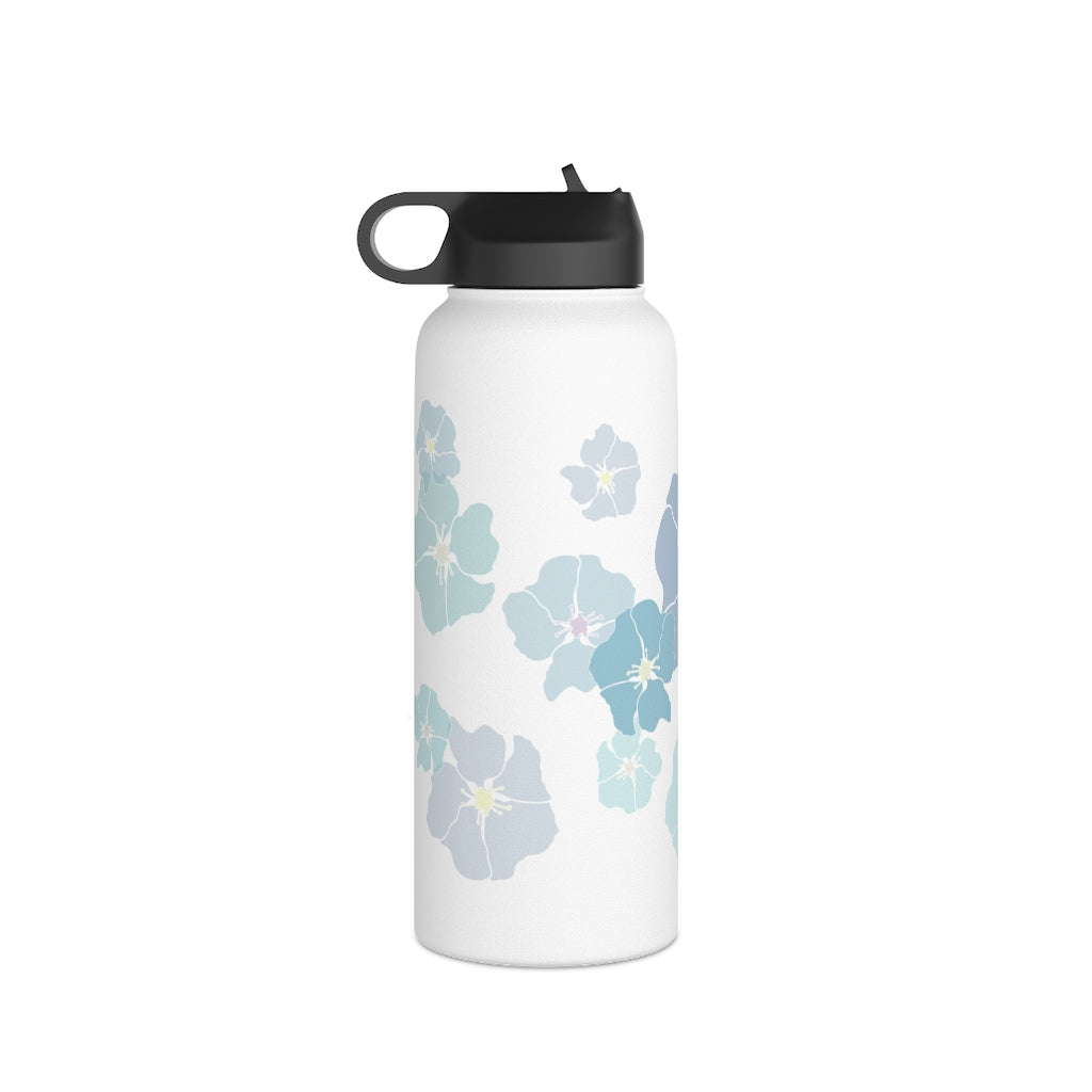 Water Bottle, 3 sizes, Stainless Steel with Sip Straw- Ilima Flower (Blues)
