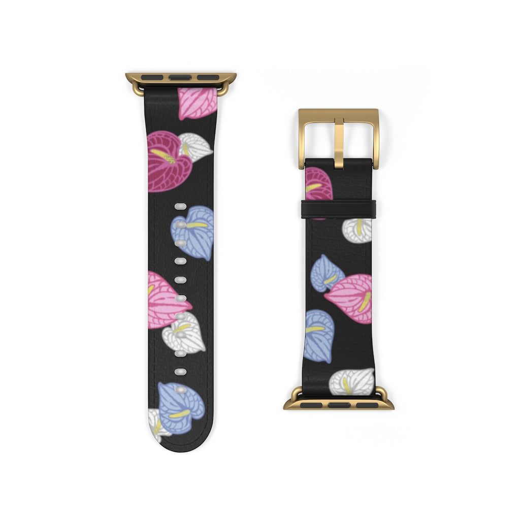 Vegan Leather Apple Watch Band- Anthuriums Light the Night