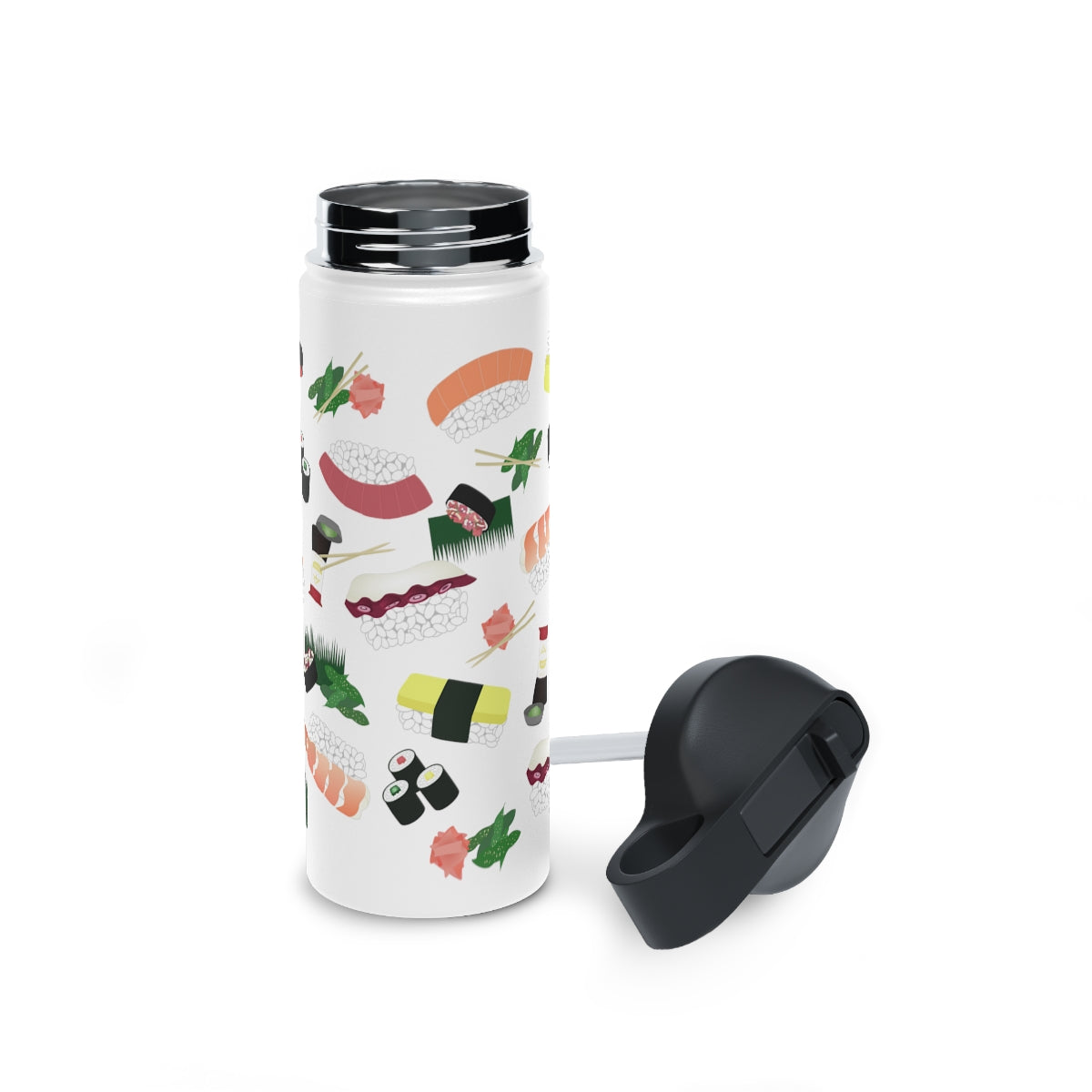 Water Bottle, 3 sizes, Stainless Steel with Sip Straw- Sushi Lovers