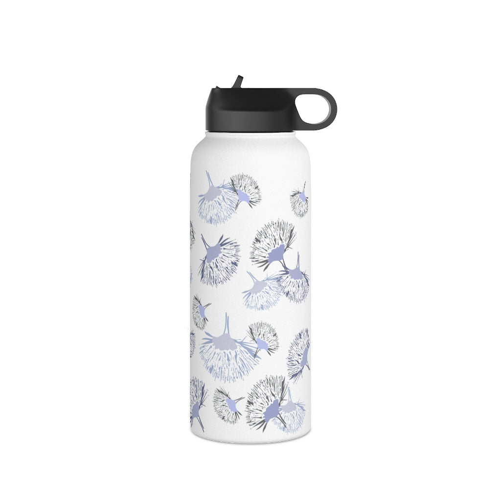 Water Bottle, 3 sizes, Stainless Steel with Sip Straw- Ohia Lehua Periwinkle Twinkle