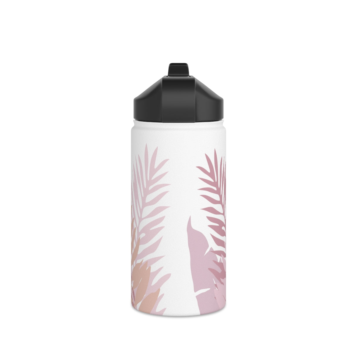 Water Bottle, 3 sizes, Stainless Steel with Sip Straw- Whispering Leaves in Pink