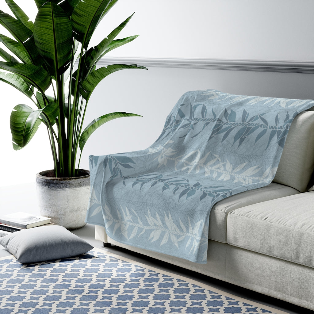 Incredibly Soft Velveteen Blanket- Ti Leaf Lucky Leis (Steel Blue)