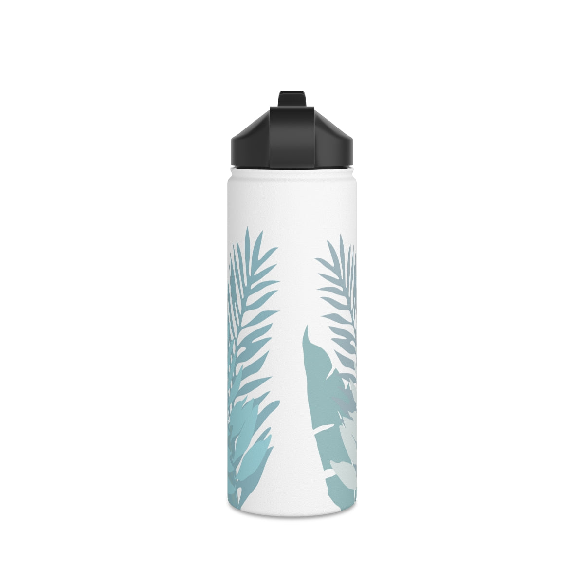 Water Bottle, 32 oz Stainless Steel with Sip Straw- Whispering Leaves in Blue