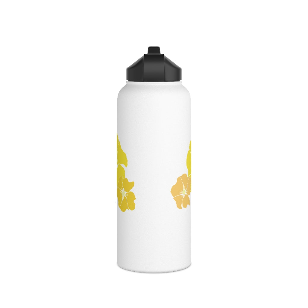 Water Bottle, 3 sizes, Stainless Steel with Sip Straw- Ilima Flower in Yellow