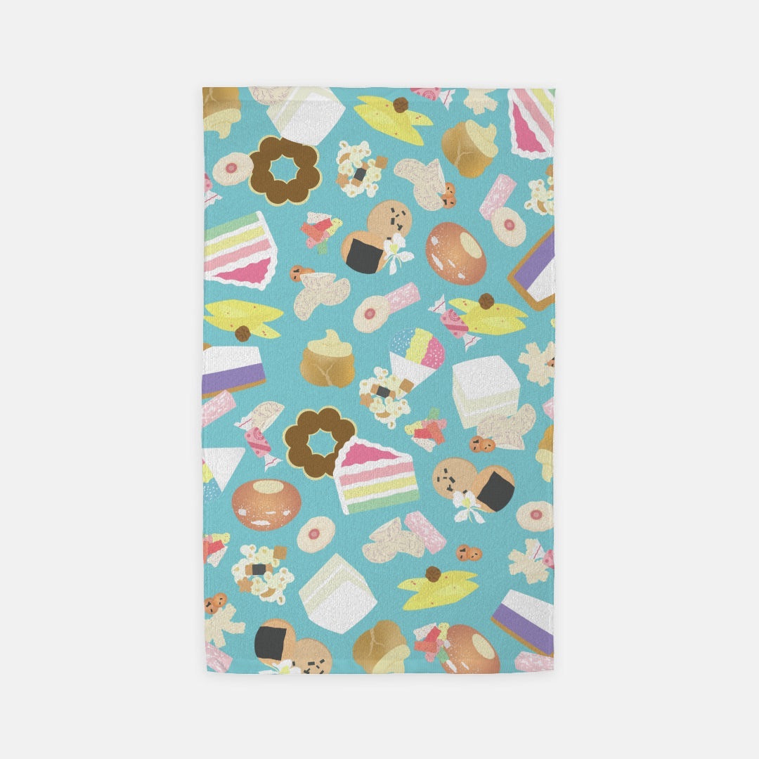 Microfiber Terry Dish or Hand Towel- Hawaii’s Favorite Sweet and Savory Snacks (Green Blue)