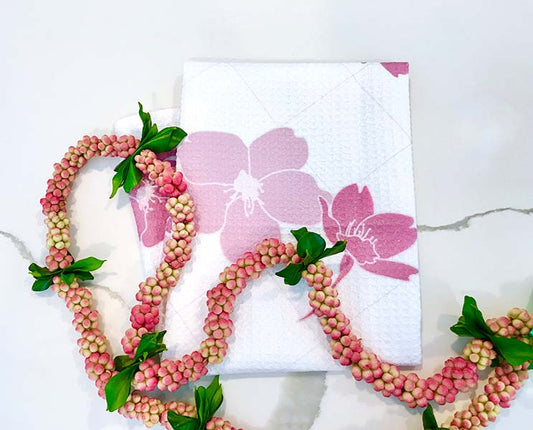 pink sakura cherry blossoms dish towel